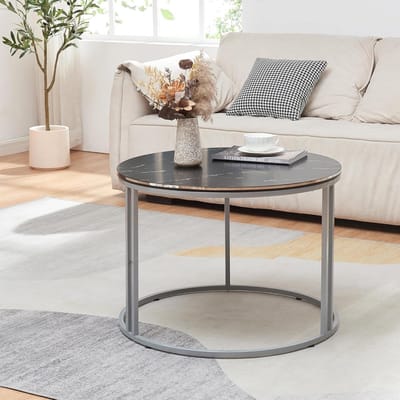 [en.casa] Salontafel Aulum rond 50x70 cm marmer zwart en zilverkleurig