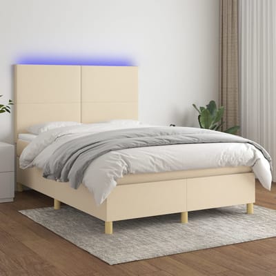 vidaXL - Boxspring - met - matras - en - LED - stof - crèmekleurig - 140x200 - cm
