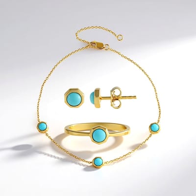 Cavill - 925 Sterling Zilver ring met Sleeping Beauty Turkoois 1,62 ct - Goud plated - 6 ronde cabochons - Modern blauw design