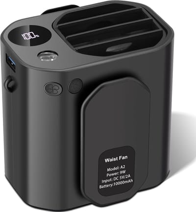 Draagbare clipventilator met 3 snelheden, oplaadbare handsfree nekventilator met 10000mAh batterij, mini-valbestendige ventilator voor gebruik buitenshuis, op bouwplaatsen, boerderijen, op reis en tijdens het vissen.