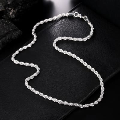 925 Sterling Zilver Gedraaide Touwketting Halsketting Dames Heren Mode Sieraden 50cm black