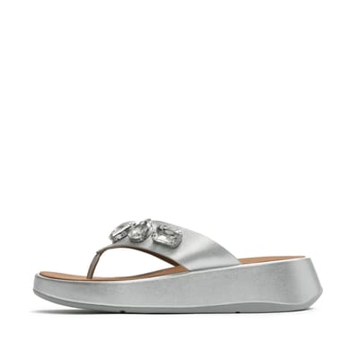 FitFlop FitFlop F-Mode Ultra-Jewel Leather Toe-Post Sandals ZILVER - Maat 36