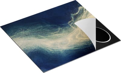 Chefcare Inductie Beschermer Abstracte Kunst - Blauw met Gouden Glitters - 60x50 cm - Afdekplaat Inductie - Kookplaat Beschermer - Inductie Mat