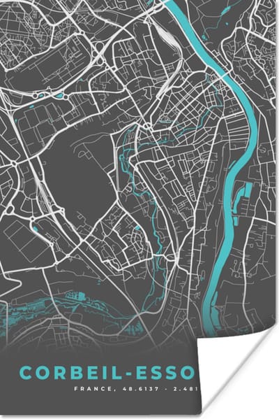 Poster Corbeil-Essonnes - Frankrijk - Stadskaart - Kaart - Plattegrond - 120x180 cm XXL
