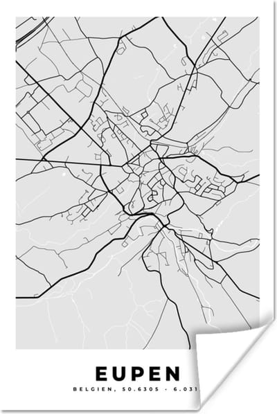 Poster Plattegrond – Eupen – Zwart Wit – Stadskaart - Kaart - 120x180 cm XXL