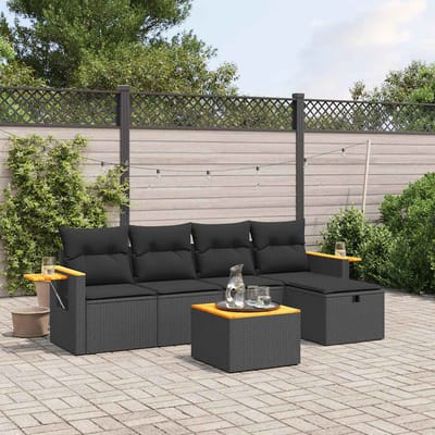 vidaXL - 6-delige - Loungeset - met - kussens - poly - rattan - zwart