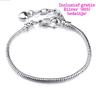 Estacks | Verzilverde Bedelarmband | GRATIS 925 BEDEL | Verstelbaar | | Hart | Moederdag / Valentijn Cadeau Tip |