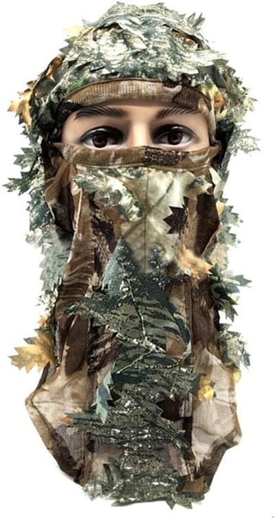 Ademend 3D camouflage masker met bladeren voor jagen, outdoor activiteiten en bescherming