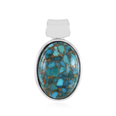 Cavill - 925 Sterling Zilver Hanger - Platina Geplateerd - Blauwe Mohave Koper Turkoois 10,886 ct - Ovale Cabochon - Natuurlijke Edelsteen