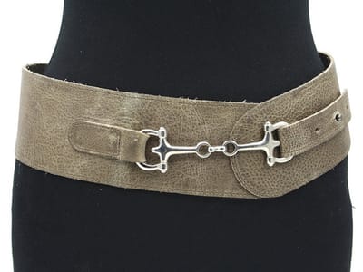 Damesriem beige taupe - Brede nappa leren riem 8cm met zilverkleurige gesp - Nappa - Brede riem - Casual - Maat 85