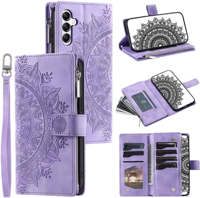 Telestore - Telefoonhoesje geschikt voor Samsung Galaxy A17 5G / A26 5G - Portemonnee met rits - book-case hoesje - ruimte voor 7 pasjes - Portemonnee met rits - book-case hoesje - ruimte voor 8 pasjes - mandala bloemen paars