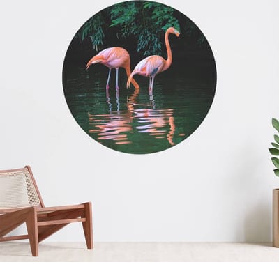 Muurcirkel zelfklevend behang - Twee Caribische flamingos - Wanddecoratie - 080cm behangcirkel - Ronde sticker voor aan de muur - Behangsticker verkrijgbaar in verschillende formaten