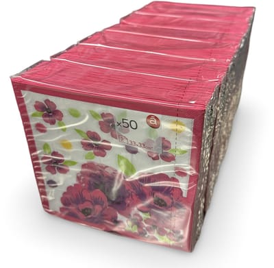 Papieren Tafel diner servetten - Romantic Flower paars bloemen thema - 350 stuks (7 pakjes van 50 stuks) - 33 x 33 cm - 2 laags