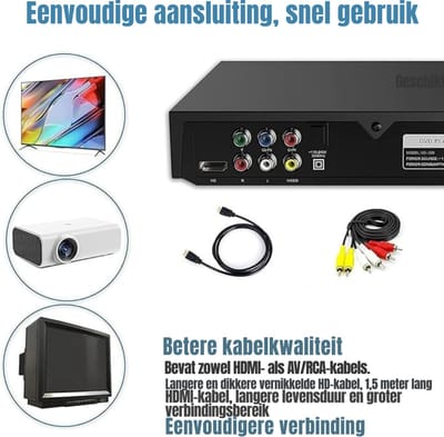 Aura® DVD Speler met HDMI - DVD Speler - Mini DVD Speler - 1080P Full HD - met Toebehoren - Zwart - 22cm x 19cm x 4cm;900 g