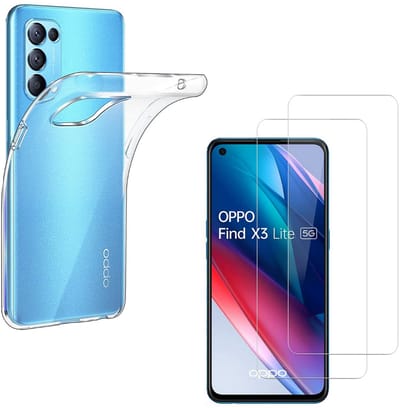 Hoesje Ultraslank geschikt voor Oppo find x3 Lite backcover siliconen Transparant en 2 stuks ScreenProtector Gehard Glas