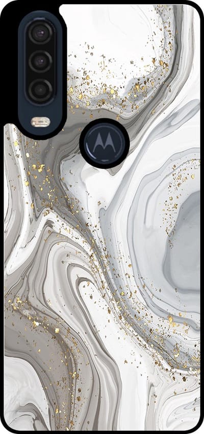 Smartphonica Telefoonhoesje Geschikt voor Motorola One Action met marmer opdruk - TPU backcover case marble design - Zilver geschikt voor Motorola One Action