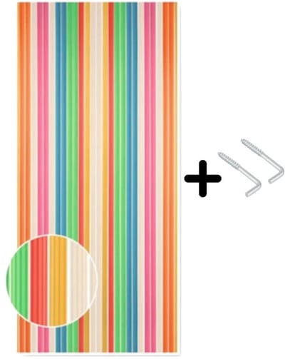 Vliegengordijn Linten 90x200 cm – Multicolor Wit – Deurgordijn voor Insecten – Vliegenhor Hordeur Versiering – Lintengordijn met 34 Stroken & Bevestigingsmateriaal – Voor Binnendeur, Balkondeur & Tuindeur