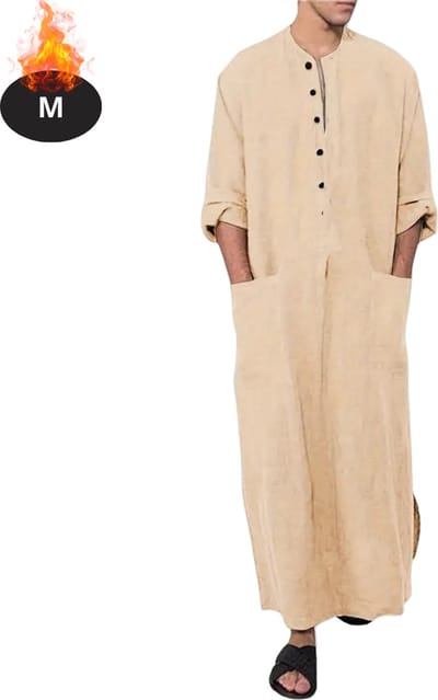 Nivard Islamitische Kleding - Djellaba Heren - Moslim Kleding - Arabisch Mannen Kaftan - Alhamdulillah - Khaki M