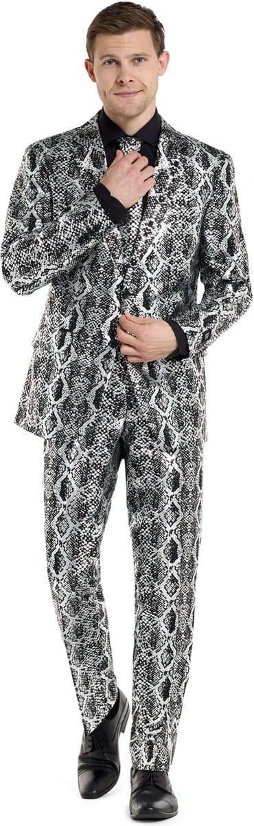 OppoSuits Silver Snake Suit - Heren Pak - Kostuum - Kerst - Oud en Nieuw - Carnavalskleding - Zilver - Maat EU46