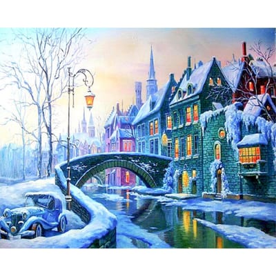 Diamond Painting Sneeuwbedekking Huis & Brug Borduren Strass Icoon Kruissteek Ambachten Home Decor 20X30CM