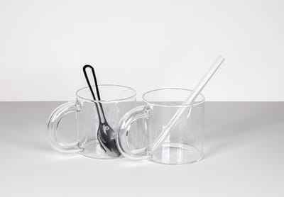 Set van 2 stijlvolle glazen mokken herbruikbare koffie beker met oor / koffiemokken van borosilicaatglas - 300 ml (370 ml tot aan de rand) - vaatwasmachinebestendig - stevige handgreep - cold brew koffieglas - koffiemok - coffee mug - mok - thee glas