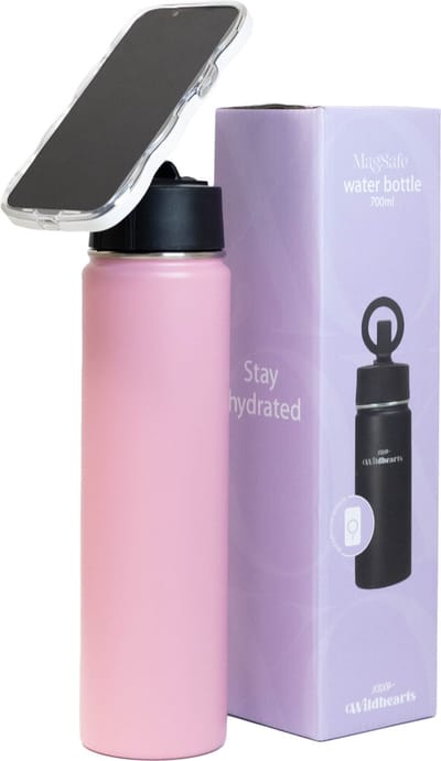 xoxo Wildhearts Waterfles / Drinkfles - 700ml (0,7 Liter) - Roze - met magneet geschikt voor MagSafe - Magnetische telefoonhouder fles - BPA- & Lekvrij - Thermoskan met rietje - Thermosfles - RVS - Voor warme en koude dranken
