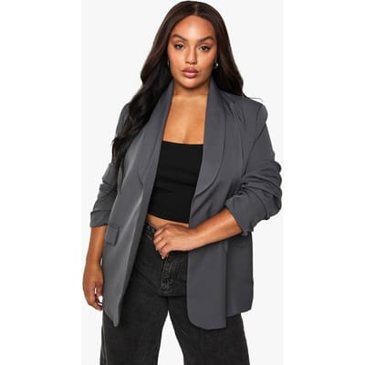 boohoo Dames Plus Geweven Dubbelgeknoopte Oversized Blazer | Grey | Maat: 18