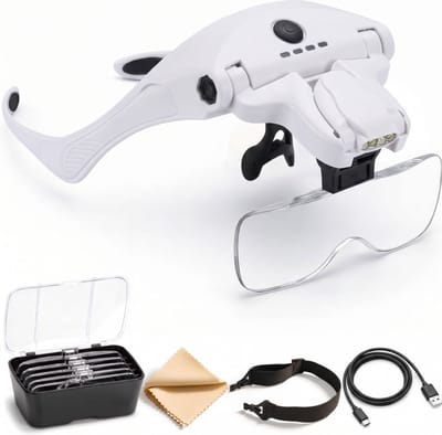 Vergrootglasbril als accessoire voor diamantschilderen, met 4 leds en 2 lichtsterktestanden, hoofdlamp voor lezen, juwelierswerk, borduren en diamantschilderen