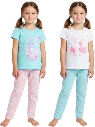SET - 2 stuks, KATOENEN pyjama voor meisjes met lange broek, 100% KATOEN