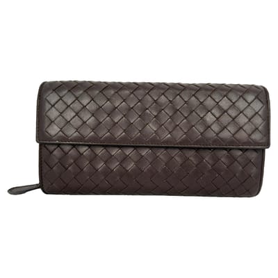 Bottega Veneta Intrecciato Continental portemonnee van bruin leer