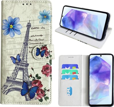 Hoesje geschikt voor Samsung Galaxy A55 Bookcase met Eiffel Toren /Parijs