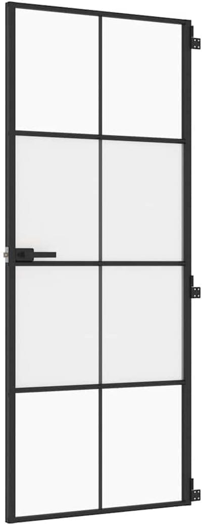Binnendeur Glas - Opdekdeur Paneeldeur - Kamer Overgangen - Gehard Glas Aluminium - 83x2015 cm - Zwart
