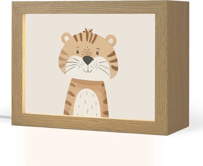 Nachtlampje 20x15 cm - Kinder lampje - Tijger - Wilde dieren - Pastel - Tafellamp kinderkamer - Slaapkamer lamp - Bedlamp kinderen - Kinderlampje stopcontact - Wandlamp babykamer - Nachtlampjes