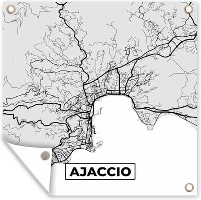 Tuin poster Kaart - Stadskaart - Frankrijk - Ajaccio - Plattegrond - 200x200 cm - Tuindoek