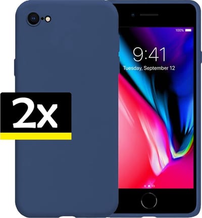 Hoesje - 2 Stuks - Geschikt voor Apple iPhone 7 - Sterk & Shockproof - Case Siliconen - Back Cover - Telefoon Hoes - Telefoonhoesjes - Donkerblauw