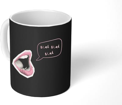Mok - Koffiemok - Illustratie - Mond - Donkergroen - Tekstwolkje - Mokken - 350 ML - Beker - Koffiemokken - Theemok - Mok met Tekst