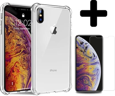 Hoesje - Met Screenprotector - Geschikt voor Apple iPhone X / Xs - Sterk & Shockproof - Siliconen Case - Back Cover - Telefoon Hoes - Shock Proof - Telefoonhoesjes - Transparant