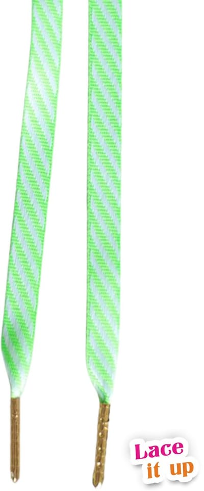 Veters plat - fluo groen gestreept - 120cm met gouden stiften veters rond veters voor wandelschoenen, werkschoenen en meer