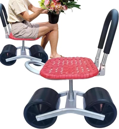 Mobiele Tuinstoel - Rolstoel Tuin - Tuinieren Zonder Pijn - 360 Graden Draaibaar - Verstelbaar 23-35 cm - Rood