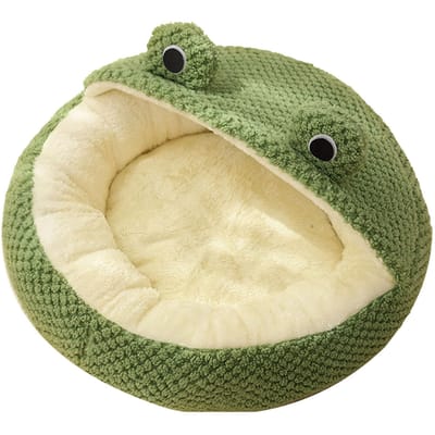Dierenholbed Schattig Cartoon Dierenbed Zacht Ademend Pluche Dierenkussenbed Warmhouden Dierenbed voor Katten