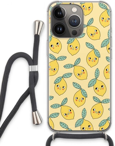 Case Company® - Hoesje met koord geschikt voor iPhone 13 Pro hoesje met Koord - Citroenen - Telefoonhoesje met Zwart Koord - Bescherming aan alle Kanten en Over de Schermrand