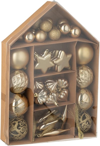 J-Line kerstbal - kunststof - goud - doos van 50