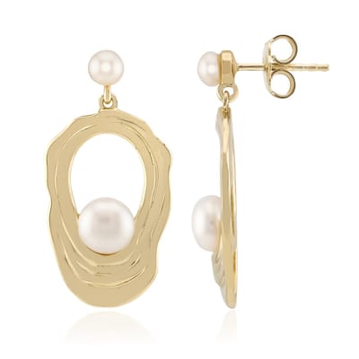 Cavill - Zilveren Oorbellen - 925 Sterling Zilver Verguld - Witte Zoetwaterkweekparels Rond 6,5 & 4 mm - Elegante Organische 29 mm Oorbellen