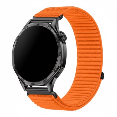 Nylon bandje - geschikt voor Garmin Vivoactive 4 / Venu 4 (45mm) / Venu 3 / 2 / Forerunner 255 / Forerunner 265 / 570 (47mm) en Polar Vantage M / M2 / V3 / Grit X (Pro) - ribbel - oranje