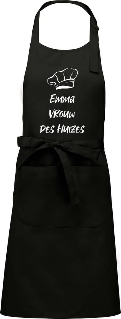 Mijncadeautje Schort - Vrouw des Huizes - met voornaam - leuke en exclusieve keukenschort - zwart