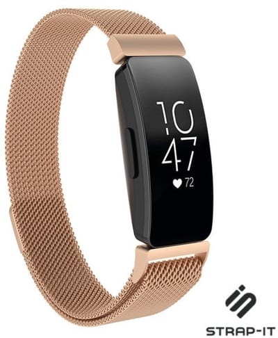 Milanees Smartwatch bandje - Geschikt voor Fitbit Inspire / Inspire HR / Inspire 2 Milanese band - rosé goud - Strap-it Horlogeband / Polsband / Armband - Maat: Maat S