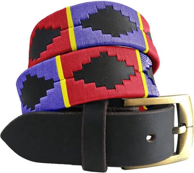 Unisex Leren Poloriem met Riem met Borduring - Bruin en Beige Stijlvol Accessoire