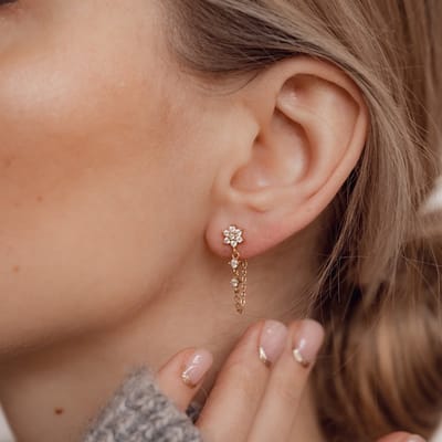 Hey Happiness Bloem Oorknoppen Dames - 925 Sterling Zilver 18K Goud Verguld - Zirkonia - Ketting Oorbellen - Hypoallergeen - Goud