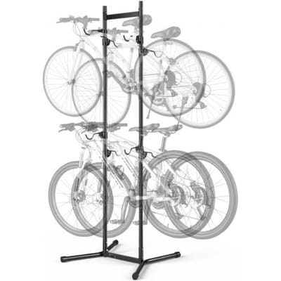 VEVOR Fietsenrek, verticaal fietsenrek voor 4 fietsen, zwart, frame van koolstofstaal, in hoogte verstelbare haken, vrijstaand en zonder boren te monteren, max. draagvermogen 70 kg, universeel voor mountainbikes en racefietsen