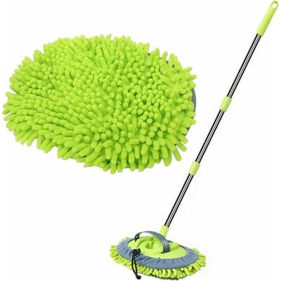 Autowasborstel - Chenille Microvezel - Krasvrij schoonmaken - Auto reinigen met telescoopsteel - Mop hoofd - Autobezitters - Verstelbare steel - Grijs/Blauw - 120cm - 1 stuk
